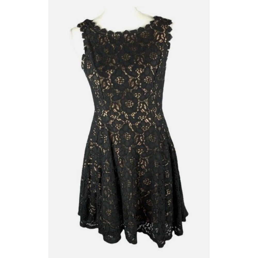 JODI KRISTOPHER Black Lace Overlay Sleeveless Dress size 1